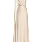 Arti Apparel ARISA maxi dress in flowing fabric with a fitted bodice and wide shoulder straps, displayed on a hanger.