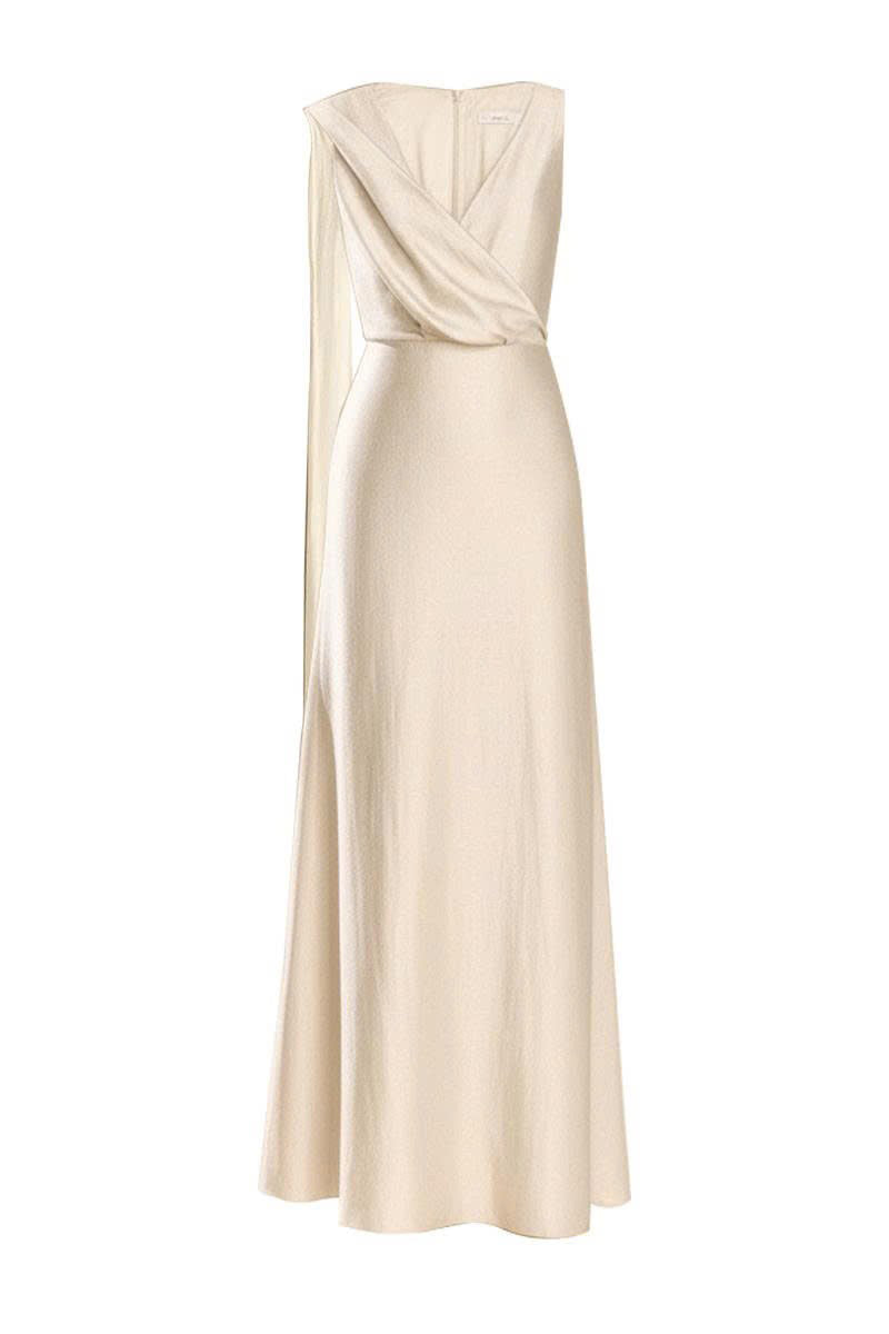 CAROLYN PEARL-BEIGE SCOOP-NECK SILK SATIN MAXI DRESS | CULT MIA | Serenity CAROLYN PEARL-BEIGE SCOOP-NECK SILK SATIN MAXI DRESS | CULT MIA | Serenity