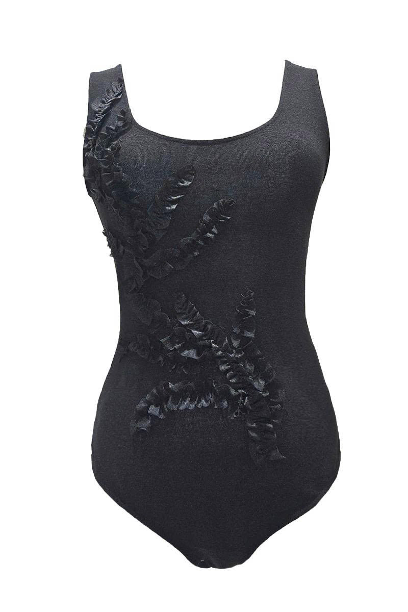 Arti Apparel ATUS bodysuit, stylish black top with long sleeves, fitted design, and crew neckline, on a neutral background.