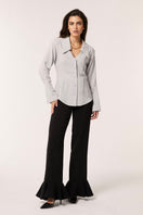 Gray Alba blouse by Señorita, stylish shirt featuring a lightweight fabric and classic design, displayed on a hanger.