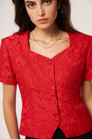 Señorita Aurora red top, casual long-sleeve blouse with a relaxed fit, shown on a white background.