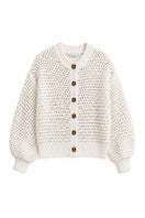 First Born Knits Elara cardigan displayed in a cozy, knitted fabric with a stylish design and button details.