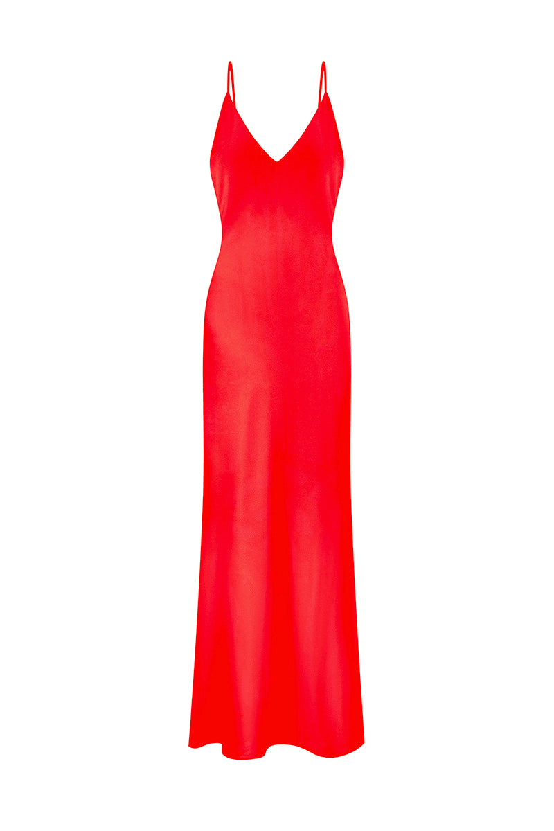 SATIN MAXI DRESS IN LOLLIPOP RED