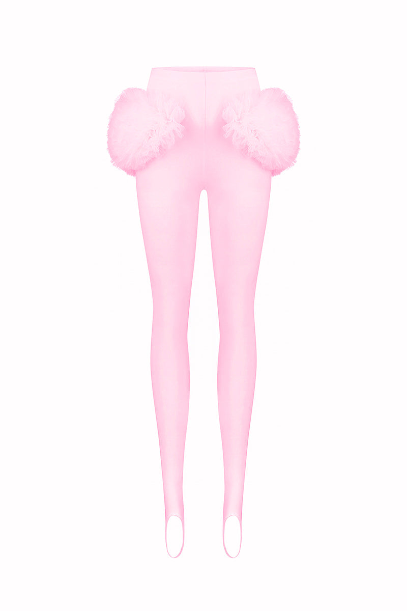 STRETCH-FIT LEGGINGS WITH TULLE OVERLAYS IN PINK BLOSSOM