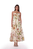 BY HAÓ AMORÉA BUSTIER MAXI DRESS, elegant long dress with bustier top and flowing fabric, displayed on a hanger.
