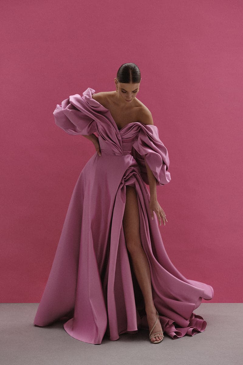 PINK VOLUME SCULPTED GOWN - CULT MIA