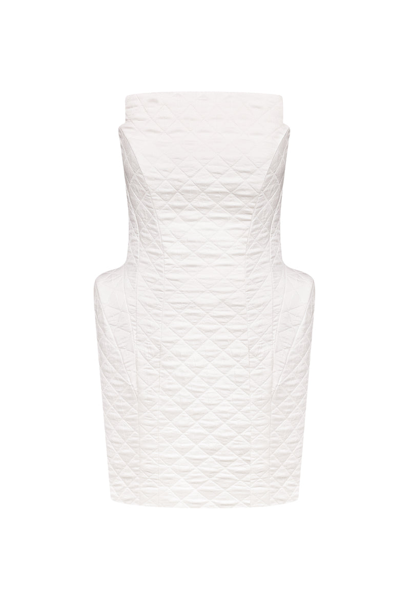 Nué Antoinette dress in white, a stylish mini dress with elegant design, perfect for casual or semi-formal occasions.