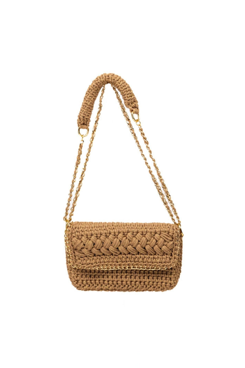 Mara Brazil Petala Lurex shoulder bag with metallic gold finish and elegant design, featuring a sleek strap and textured surface.
