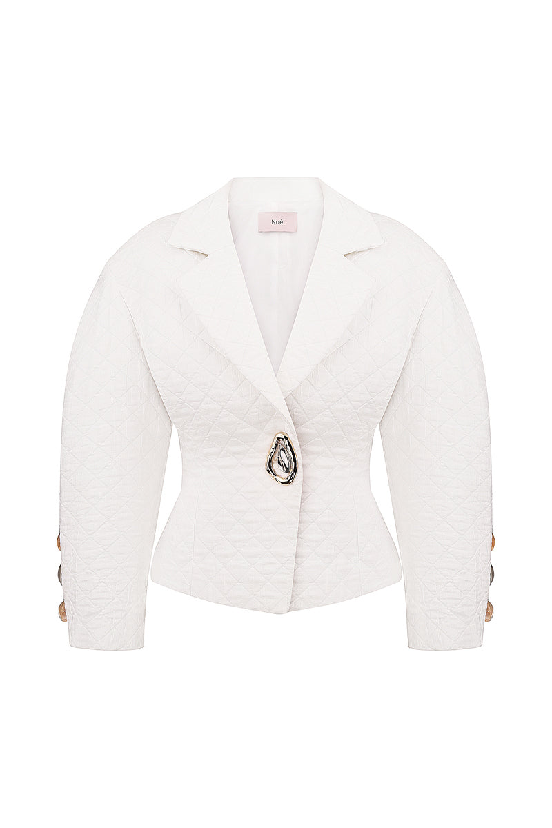 Nué Margot blazer in white, stylish women's jacket with tailored fit and lapel collar, perfect for smart-casual outfits.
