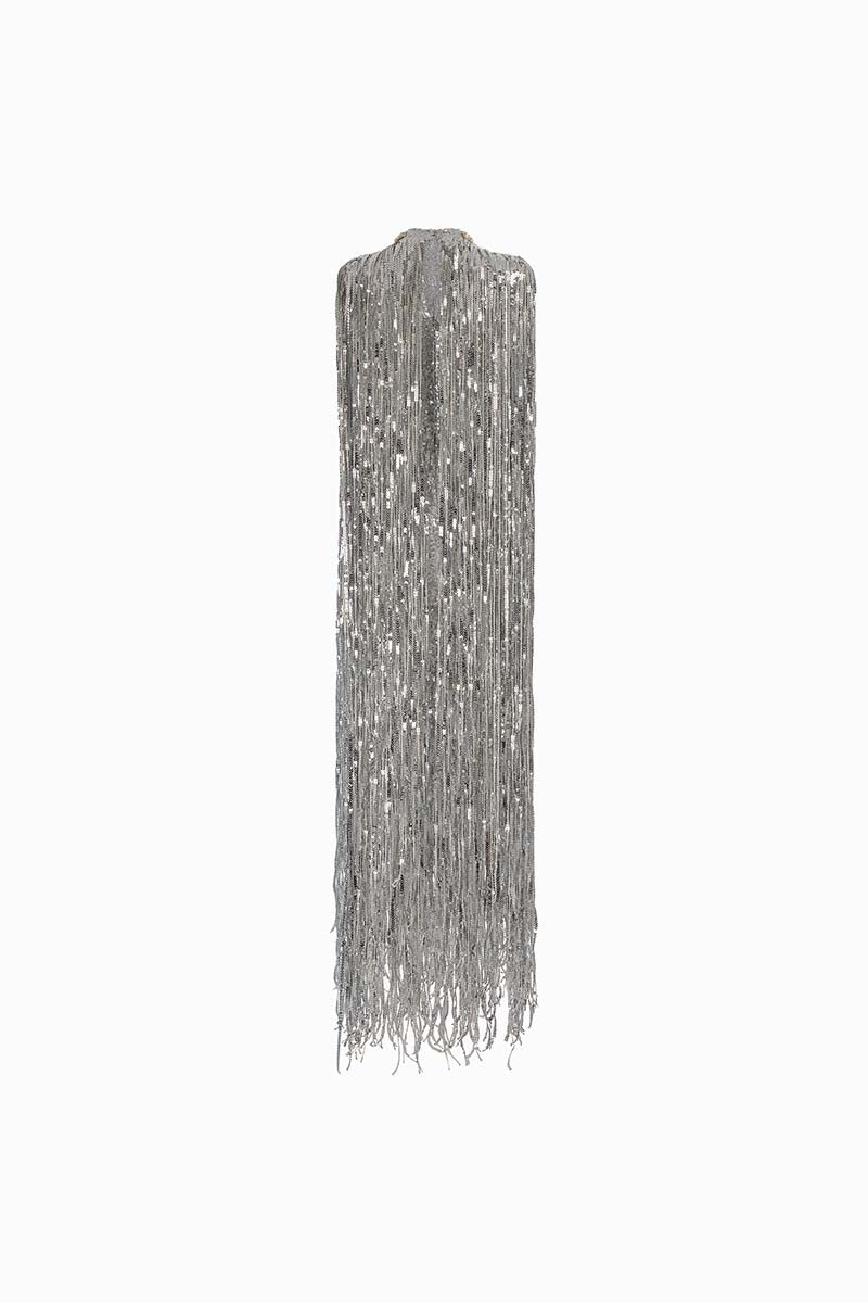 Alersundi Maria Gown displayed on a hanger, featuring elegant fabric and detailed design for formal occasions.