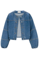 Rebecca Taylor Dax denim jacket in Dax wash, front view showing classic collar, button closure, and stylish denim texture.