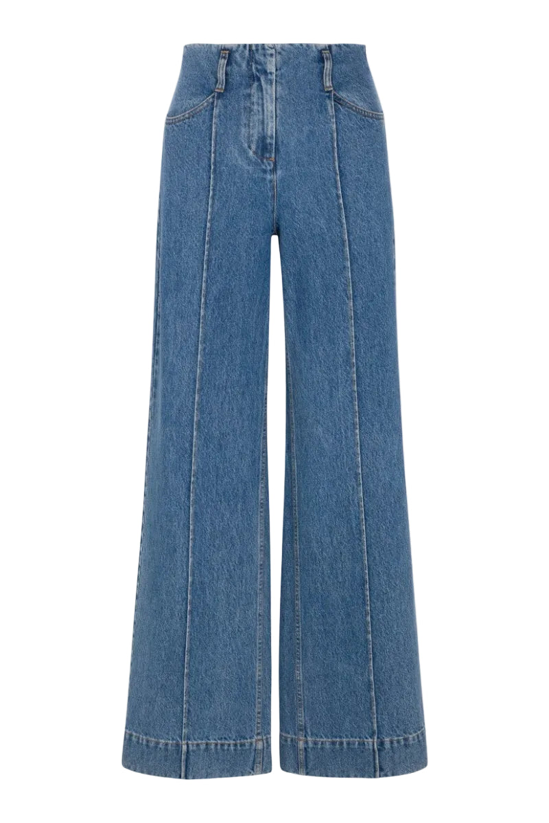 Rebecca Taylor Dax Denim Pant in Dax Wash, stylish blue jeans with classic fit and subtle fading, displayed on a model.