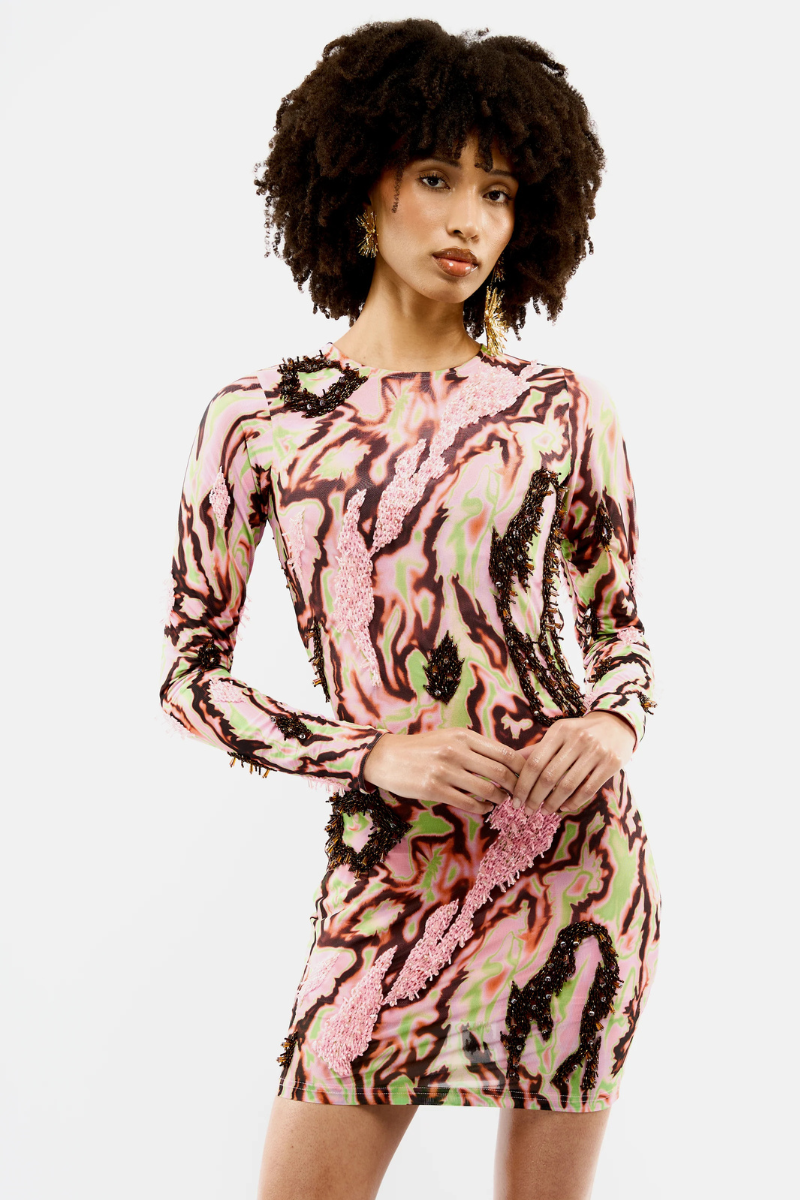 Pink Zusi mini dress by Onalaja, showcasing a stylish, fitted design with short sleeves and a flattering silhouette.