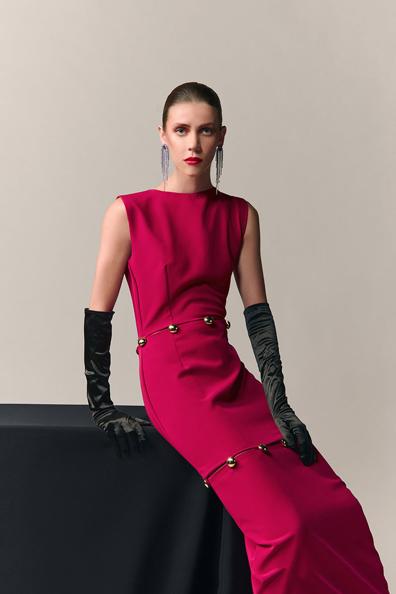 CRISTAL STRETCH CREPE DRESS IN PINK - CULT MIA