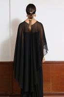 LEDIEL MYNA Cape jacket displayed on a hanger, featuring a stylish, lightweight design with a hood and button details.