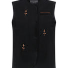 Black rose embroidered vest from DELEGAN, featuring intricate floral embroidery on a stylish vest for women.