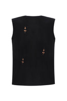 Black rose embroidered vest by DELEGAN, featuring detailed floral embroidery and a stylish, fitted design.