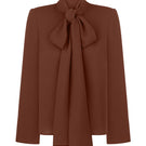 Brown DELEGAN blouse with a stylish scarf accessory, featuring long sleeves and a relaxed fit.