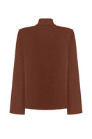 Brown DELEGAN blouse with scarf accessory, featuring long sleeves and a stylish, casual fit.