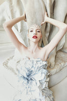 Alersundi VINA silver gown with elegant flowing fabric and intricate details, perfect for formal occasions.