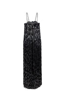 Black Melissa dress by Alersundi, elegant gown with flowing fabric, showcased on a mannequin.