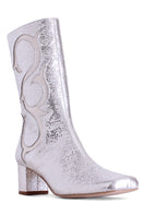 Silver Olivia boots by Terry de Havilland featuring sleek leather design and stylish ankle-height silhouette.