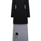 Black bluedot embroidered organza maxi dress by DELEGAN, flowing silhouette with intricate embroidery and sheer organza fabric.