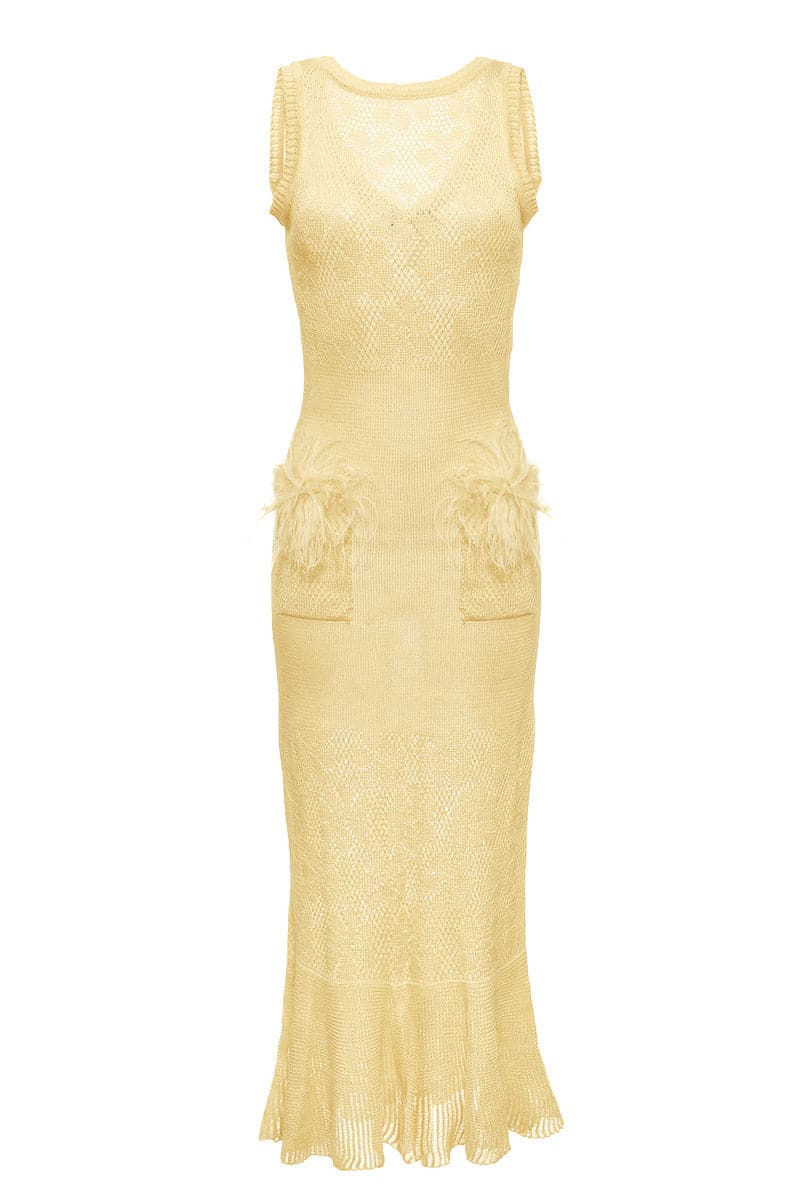 KNIT MIDI DRESS WITH FEATHERS - CULT MIA