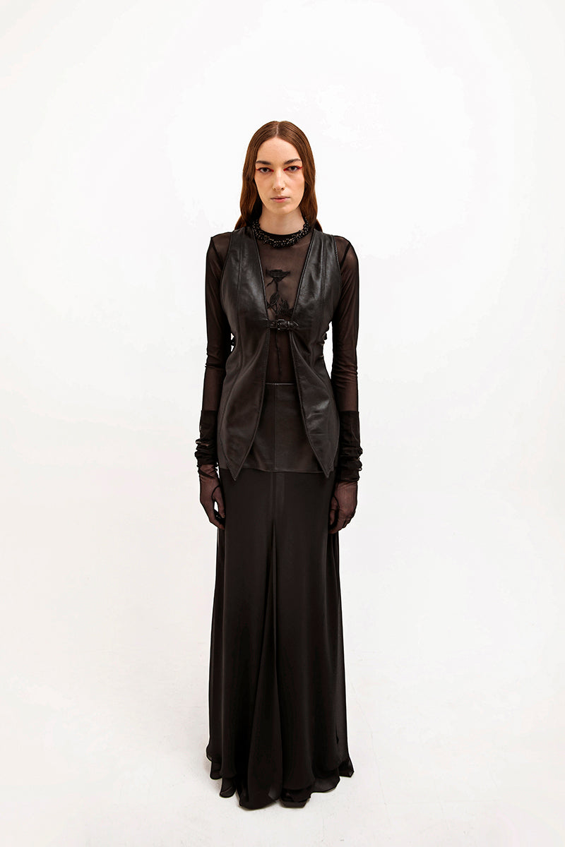 LEATHER VESTS WITH BELTS IN BLACK - CULT MIA