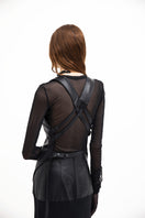 Black Vaska maxi skirt with leather accents, flowing long skirt with a stylish and elegant design.