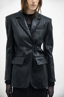 Black textured leather jacket from Vaska featuring a stylish, fitted design with detailed stitching and a classic collar.