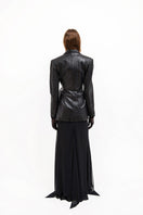 Black textured leather jacket from Vaska, stylish men's outerwear with detailed leather finish and modern design.