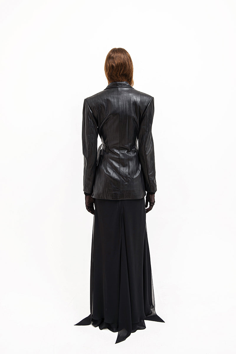 LONG SKIRT WITH LEATHER IN BLACK - CULT MIA