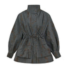 Gray denim jacket by Sayya, shown on a hanger with folded sleeves and classic button detailing, stylish casual outerwear.