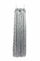 Silver Melissa gown by Alersundi, featuring elegant fabric and detailed design, perfect for formal occasions.
