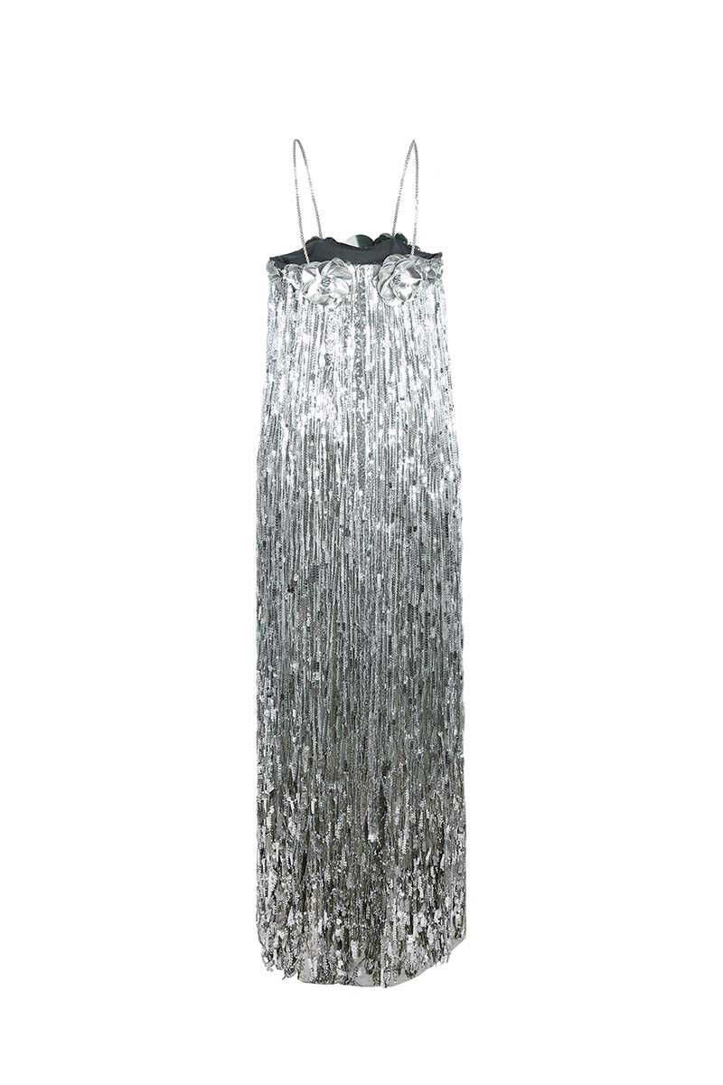Alersundi CULT MIA X ALERSUNDI Melissa silver gown with elegant flowing fabric and stylish design.