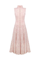 Pink Godet midi dress by Sayya, featuring a flowy, elegant silhouette with modern style and soft fabric details.