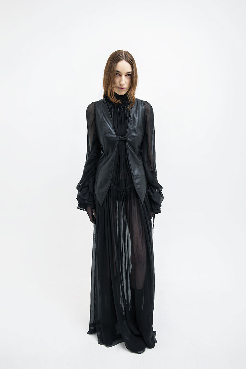 LEATHER VESTS WITH BELTS IN BLACK - CULT MIA