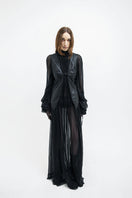 Black leather jacket with belt by Vaska, stylish men's vest featuring a sleek design and adjustable belt detail.