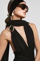 LEDIEL Haiku bodysuit, stylish black top with fitted design and long sleeves, displayed on a hanger.
