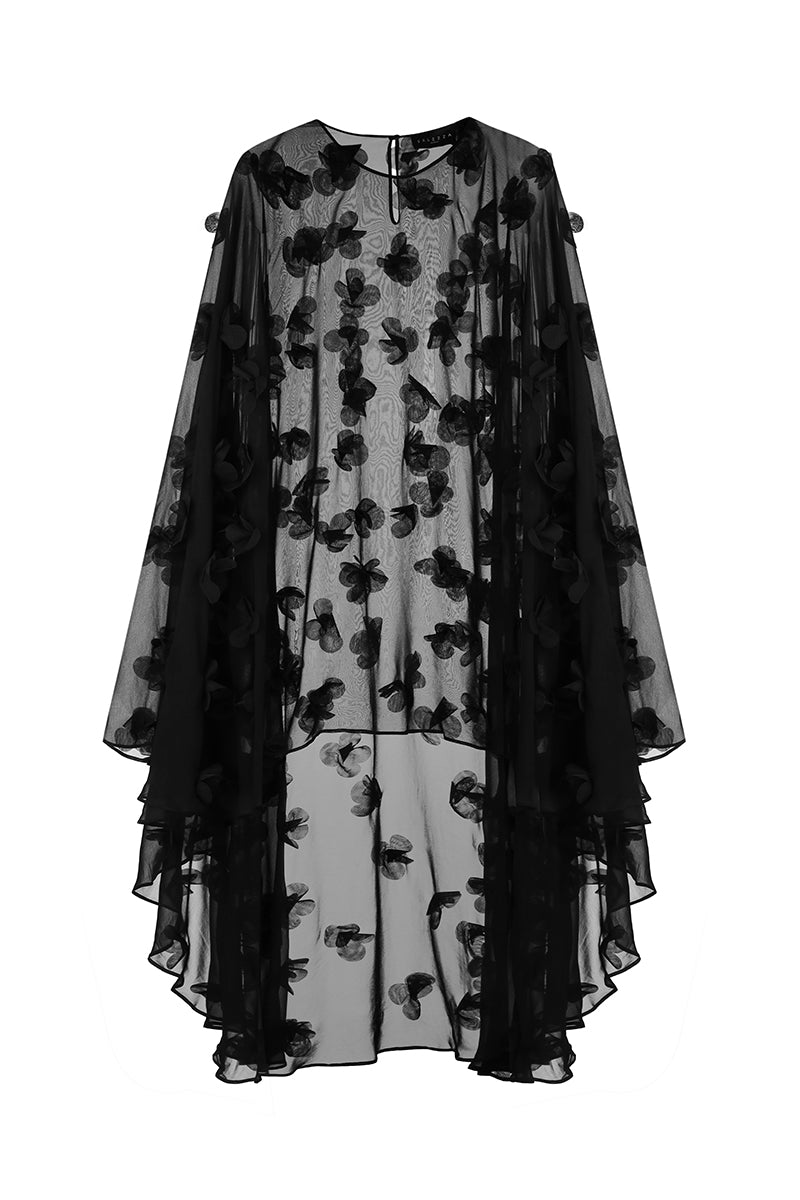 FLORAL CAPE IN MIDNIGHT BLACK