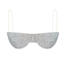 Nué Midnight Rhinestone Bra top with sparkling embellishments, showcasing luxurious, stylish women's fashion on a sleek black background.