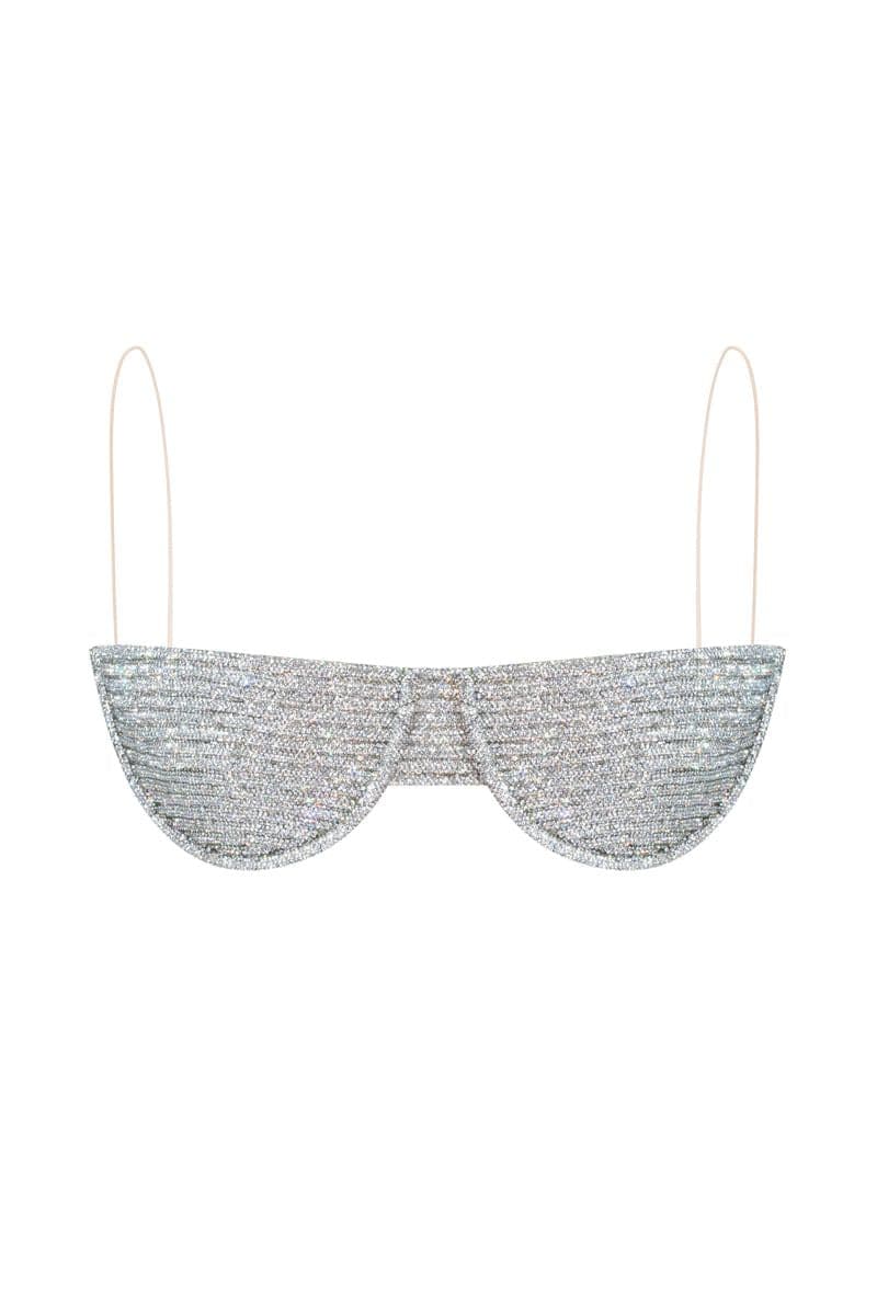 Nué Midnight Rhinestone Bra top featuring sparkling rhinestones and a sleek design, perfect for stylish evening wear.