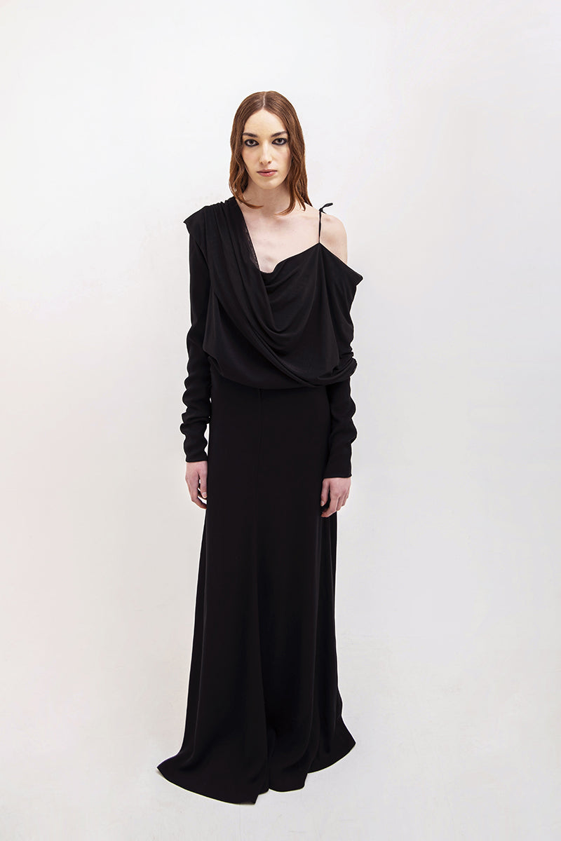 MULTIWAY NECKLINE LONG DRESS IN BLACK - CULT MIA