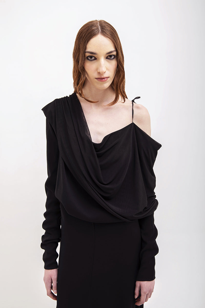 MULTIWAY NECKLINE LONG DRESS IN BLACK - CULT MIA
