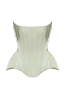 Light-green Irma corset top by Balykina, featuring fitted design and stylish detailing, showcased in front view.