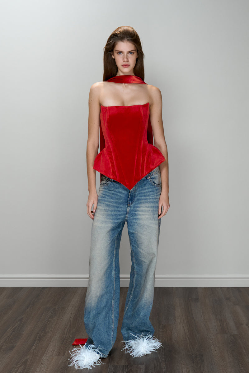EVA VELVET CORSET IN RED