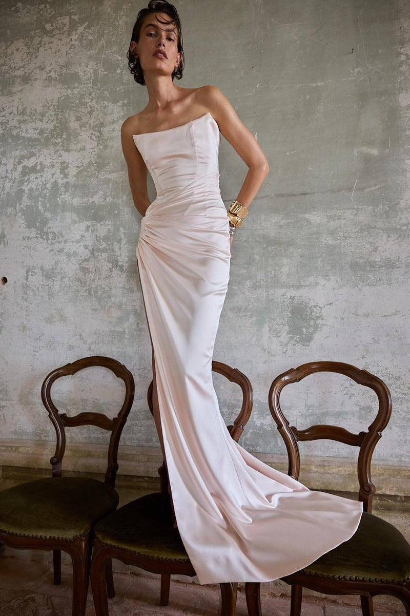Balykina Fiori pink gown featuring flowing fabric and elegant design, perfect for formal occasions or special events.