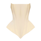 Beige EVA corset top by BALYKINA, featuring a fitted design with adjustable straps and a smooth, matte finish.