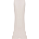 Soft blush pink satin maxi skirt by Balykina, flowing fabric with a smooth, elegant drape perfect for stylish outfits.